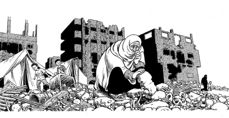 Una escena del cómic "Palestina" (2015), de Joe Sacco.