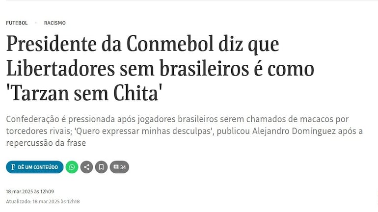 Titular del material realizado por el diario Folha de São Paulo.