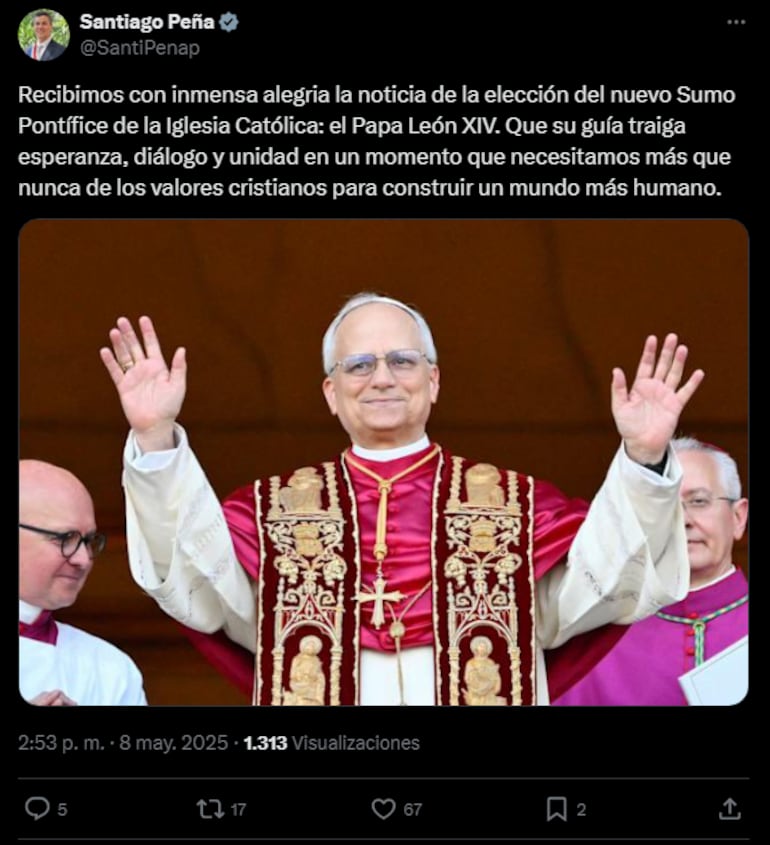 Tweet Santiago Peña sobre nuevo Papa.