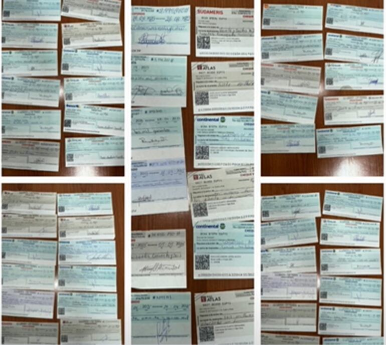 Parte de los 105 cheques incautados por no declaración en poder de la madre de la diputada Alexandra Zena.